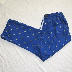 Polo Ralph Lauren Sleepwear Lounge Pants M Blue Yellow Pony Logo All Over Print